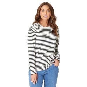 Be You Womens/Ladies Stripe Long-Sleeved T-Shirt / Cream/Black
